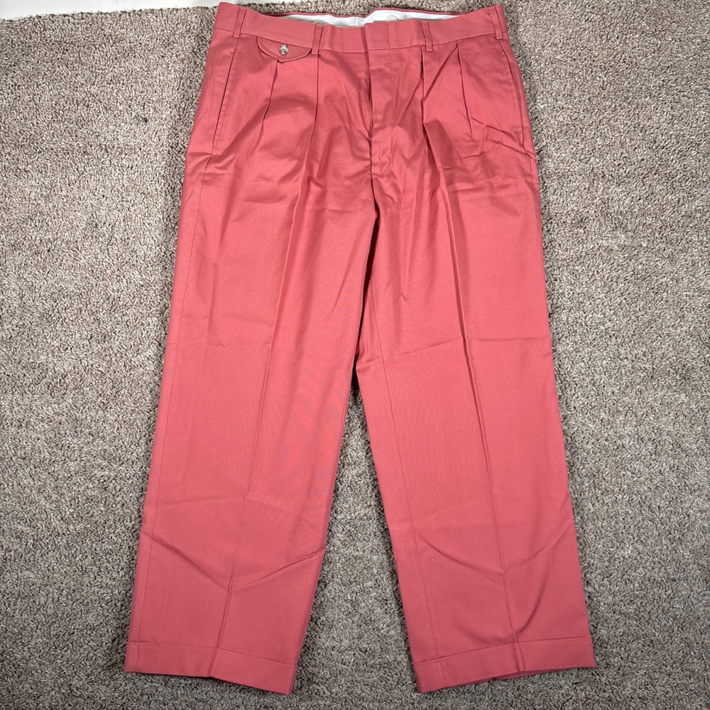 Vintage Brooks Brothers Mens 36 Salmon Pink Pleated Cuffed Cotton Chinos USA